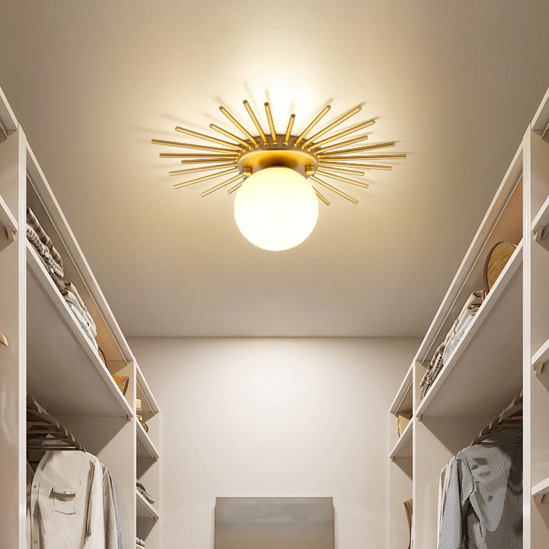 Modern Minimalist Branch Globe Sun Shape Iron Frame Glass Shade 1-light Flush Mount Ceiling Light for Hallway