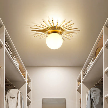 Modern Minimalist Branch Globe Sun Shape Iron Frame Glass Shade 1-light Flush Mount Ceiling Light for Hallway