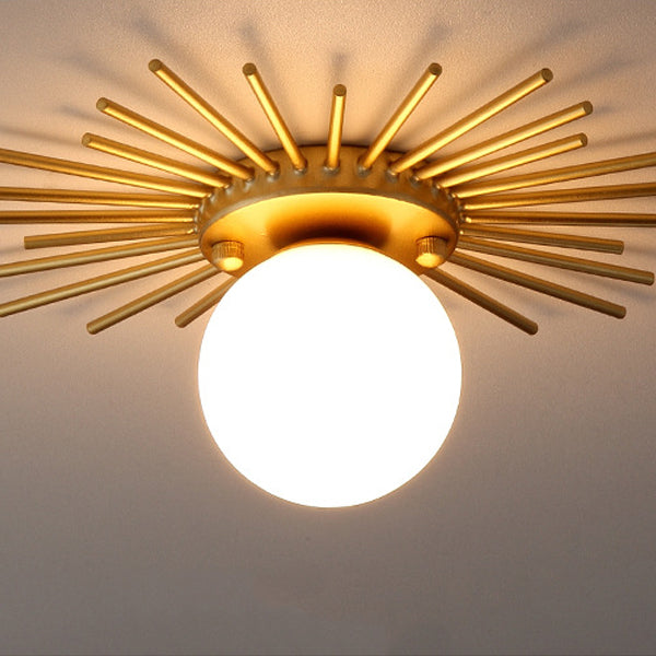 Modern Minimalist Branch Globe Sun Shape Iron Frame Glass Shade 1-light Flush Mount Ceiling Light for Hallway