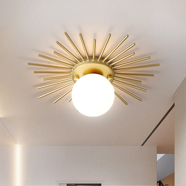 Modern Minimalist Branch Globe Sun Shape Iron Frame Glass Shade 1-light Flush Mount Ceiling Light for Hallway