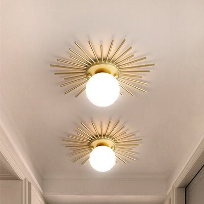 Modern Minimalist Branch Globe Sun Shape Iron Frame Glass Shade 1-light Flush Mount Ceiling Light for Hallway