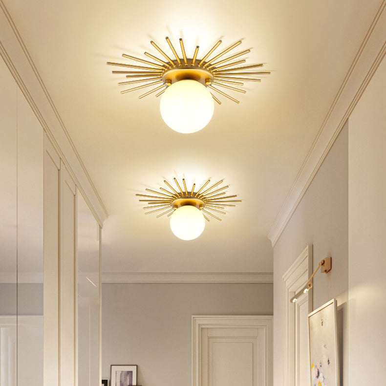 Modern Minimalist Branch Globe Sun Shape Iron Frame Glass Shade 1-light Flush Mount Ceiling Light for Hallway