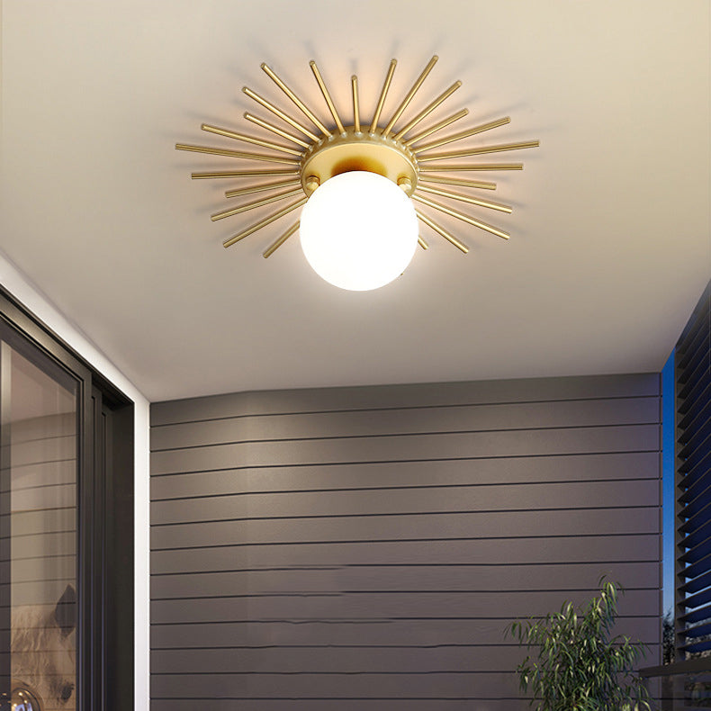 Modern Minimalist Branch Globe Sun Shape Iron Frame Glass Shade 1-light Flush Mount Ceiling Light for Hallway
