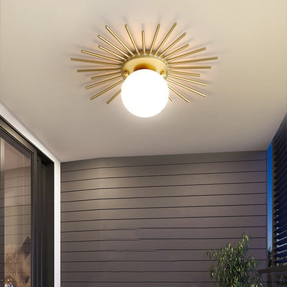 Modern Minimalist Branch Globe Sun Shape Iron Frame Glass Shade 1-light Flush Mount Ceiling Light for Hallway