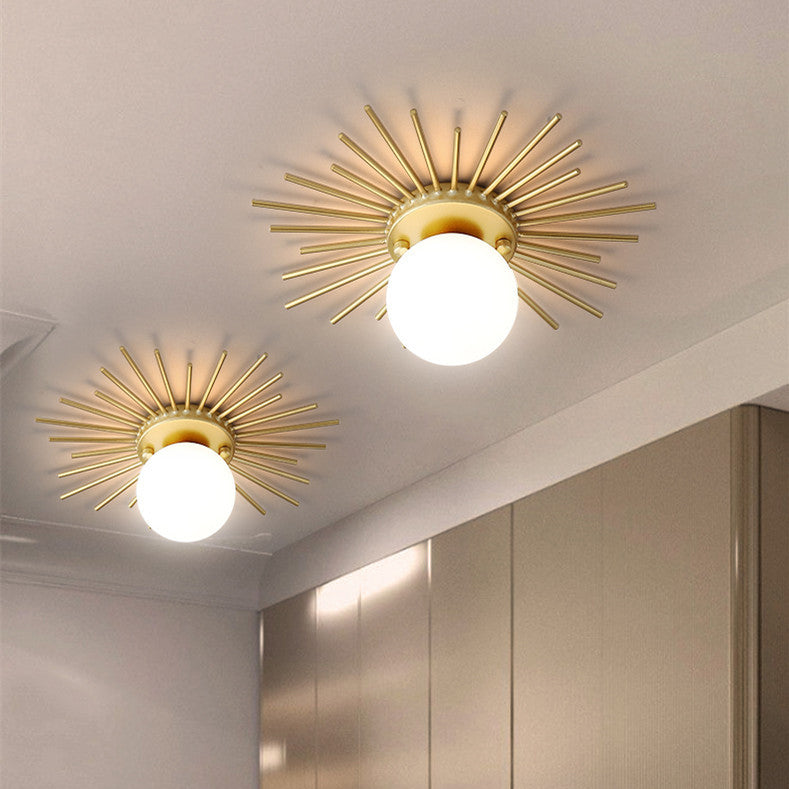Modern Minimalist Branch Globe Sun Shape Iron Frame Glass Shade 1-light Flush Mount Ceiling Light for Hallway