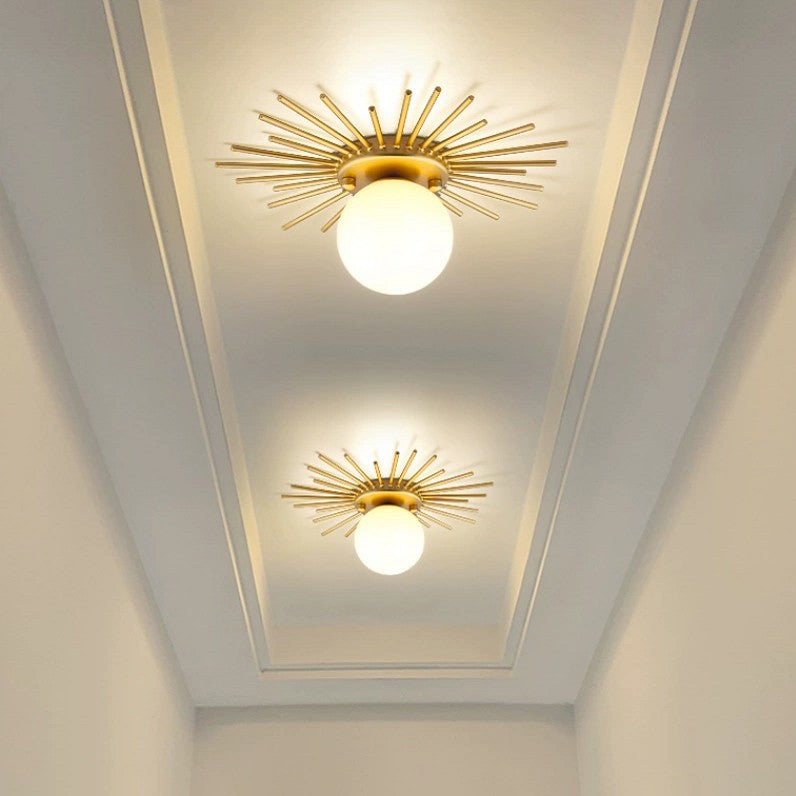 Modern Minimalist Branch Globe Sun Shape Iron Frame Glass Shade 1-light Flush Mount Ceiling Light for Hallway
