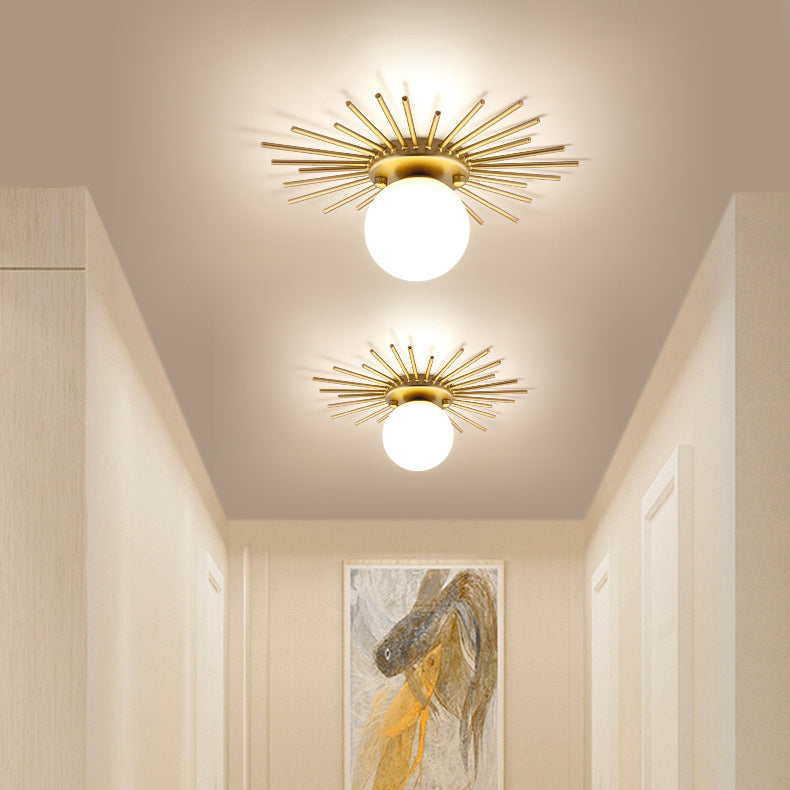 Modern Minimalist Branch Globe Sun Shape Iron Frame Glass Shade 1-light Flush Mount Ceiling Light for Hallway