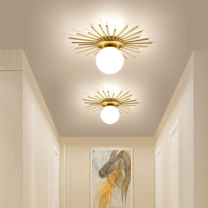 Modern Minimalist Branch Globe Sun Shape Iron Frame Glass Shade 1-light Flush Mount Ceiling Light for Hallway