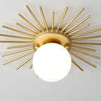 Modern Minimalist Branch Globe Sun Shape Iron Frame Glass Shade 1-light Flush Mount Ceiling Light for Hallway