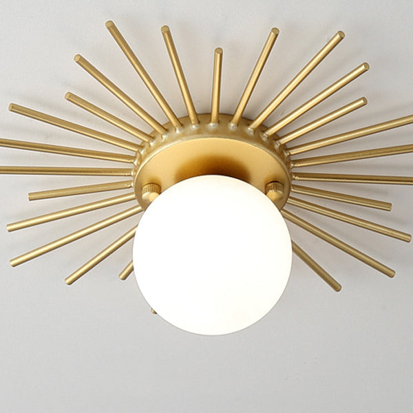 Modern Minimalist Branch Globe Sun Shape Iron Frame Glass Shade 1-light Flush Mount Ceiling Light for Hallway