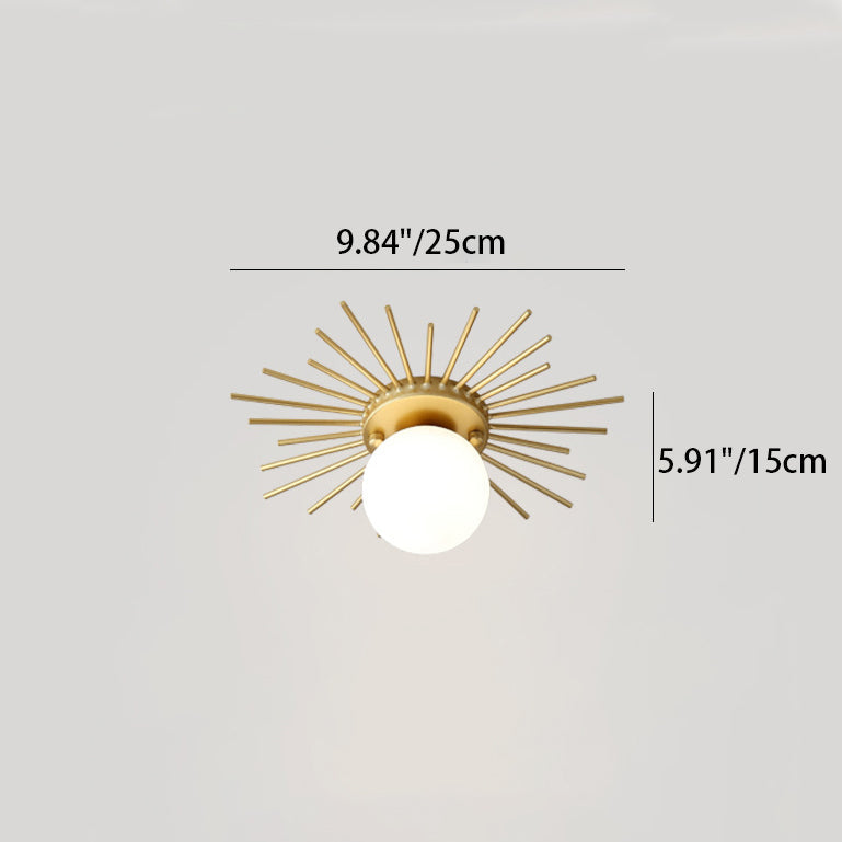 Modern Minimalist Branch Globe Sun Shape Iron Frame Glass Shade 1-light Flush Mount Ceiling Light for Hallway