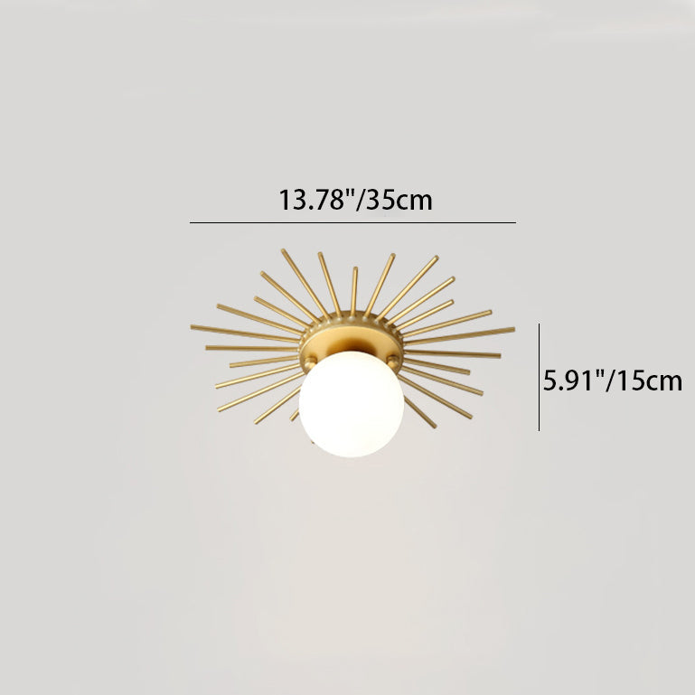 Modern Minimalist Branch Globe Sun Shape Iron Frame Glass Shade 1-light Flush Mount Ceiling Light for Hallway
