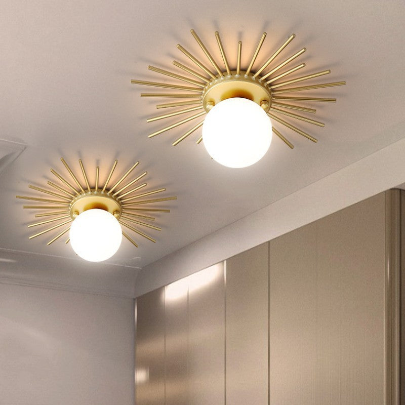 Modern Minimalist Branch Globe Sun Shape Iron Frame Glass Shade 1-light Flush Mount Ceiling Light for Hallway
