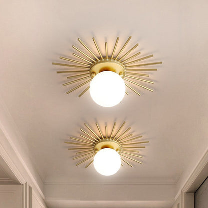 Modern Minimalist Branch Globe Sun Shape Iron Frame Glass Shade 1-light Flush Mount Ceiling Light for Hallway