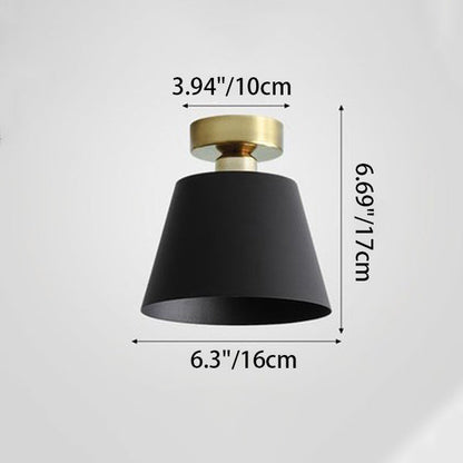 Contemporary Nordic Round Trapezoidal Cup Iron 1-light Semi-flush Mount Ceiling Light for Hallway