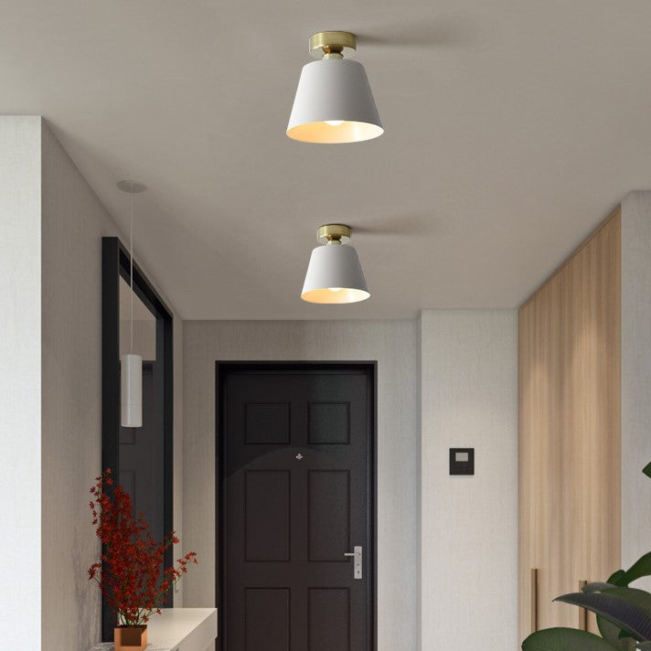 Contemporary Nordic Round Trapezoidal Cup Iron 1-light Semi-flush Mount Ceiling Light for Hallway