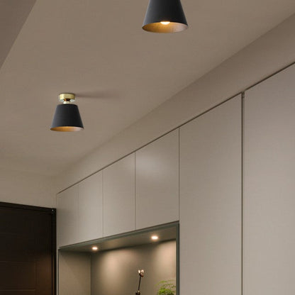 Contemporary Nordic Round Trapezoidal Cup Iron 1-light Semi-flush Mount Ceiling Light for Hallway