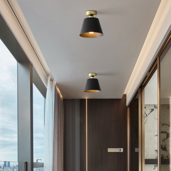 Contemporary Nordic Round Trapezoidal Cup Iron 1-light Semi-flush Mount Ceiling Light for Hallway