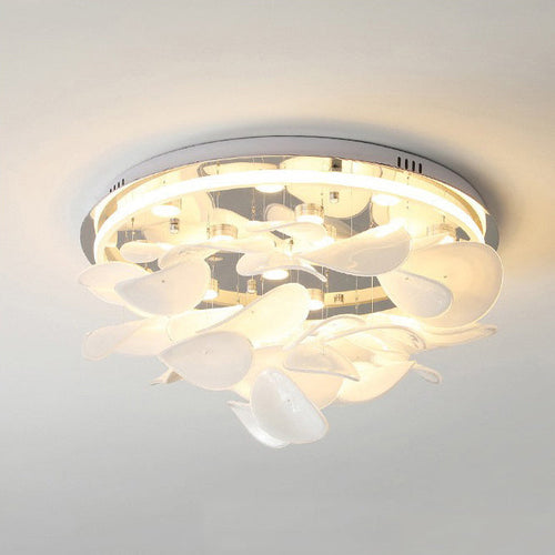 Contemporary Nordic Round Petal Stainless Steel Aluminum Glass LED Flush Mount Ceiling Light For Living Room