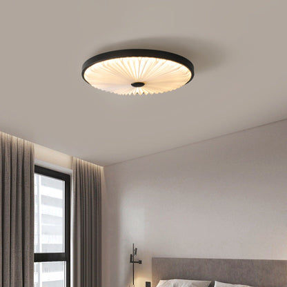 Modern Minimalist Round Pleated Iron PVC LED Flush Mount Ceiling Light For Bedroom