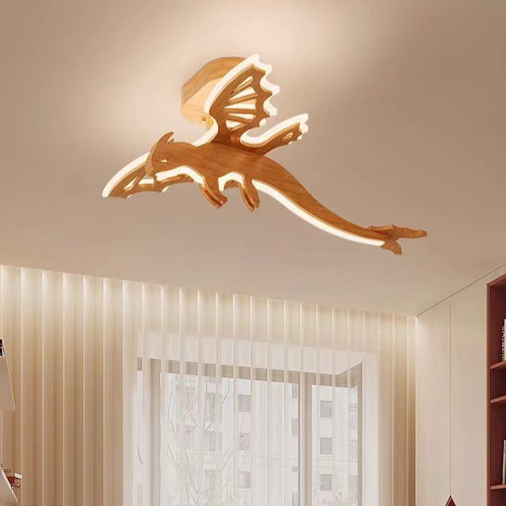 Lumendat Contemporary Creative Kids Dinosaur Solid Wood Iron Acrylic LED Semi-Flush Mount Ceiling Light For Bedroom Lumendat