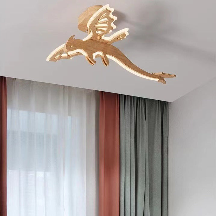 Lumendat Contemporary Creative Kids Dinosaur Solid Wood Iron Acrylic LED Semi-Flush Mount Ceiling Light For Bedroom Lumendat