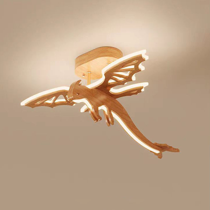 Lumendat Contemporary Creative Kids Dinosaur Solid Wood Iron Acrylic LED Semi-Flush Mount Ceiling Light For Bedroom Lumendat
