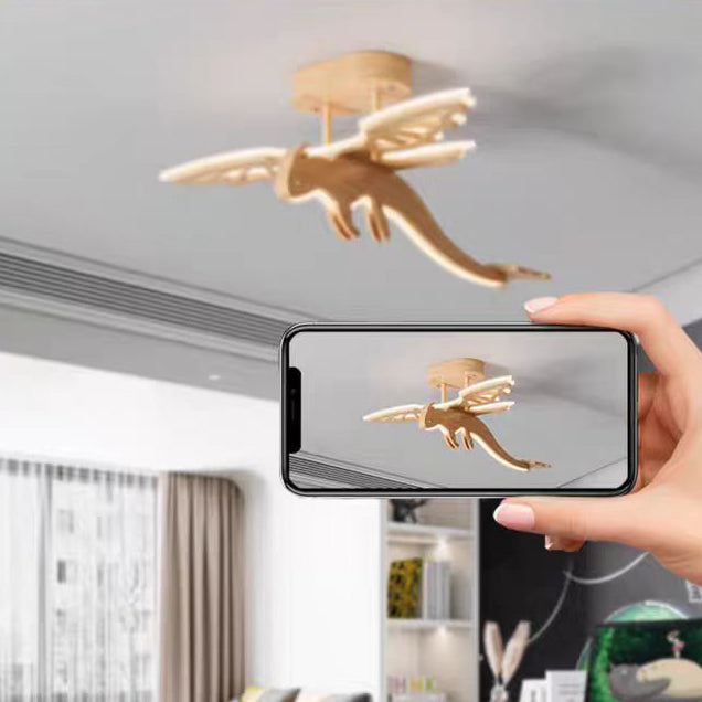 Lumendat Contemporary Creative Kids Dinosaur Solid Wood Iron Acrylic LED Semi-Flush Mount Ceiling Light For Bedroom Lumendat