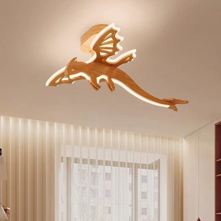 Lumendat Contemporary Creative Kids Dinosaur Solid Wood Iron Acrylic LED Semi-Flush Mount Ceiling Light For Bedroom Lumendat