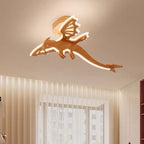 Lumendat Contemporary Creative Kids Dinosaur Solid Wood Iron Acrylic LED Semi-Flush Mount Ceiling Light For Bedroom Lumendat