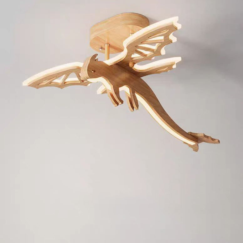 Lumendat Contemporary Creative Kids Dinosaur Solid Wood Iron Acrylic LED Semi-Flush Mount Ceiling Light For Bedroom Lumendat