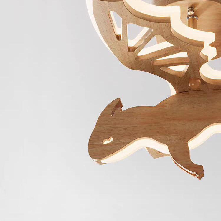 Lumendat Contemporary Creative Kids Dinosaur Solid Wood Iron Acrylic LED Semi-Flush Mount Ceiling Light For Bedroom Lumendat