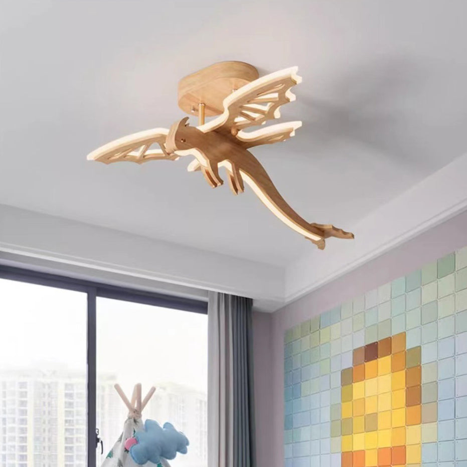 Lumendat Contemporary Creative Kids Dinosaur Solid Wood Iron Acrylic LED Semi-Flush Mount Ceiling Light For Bedroom Lumendat