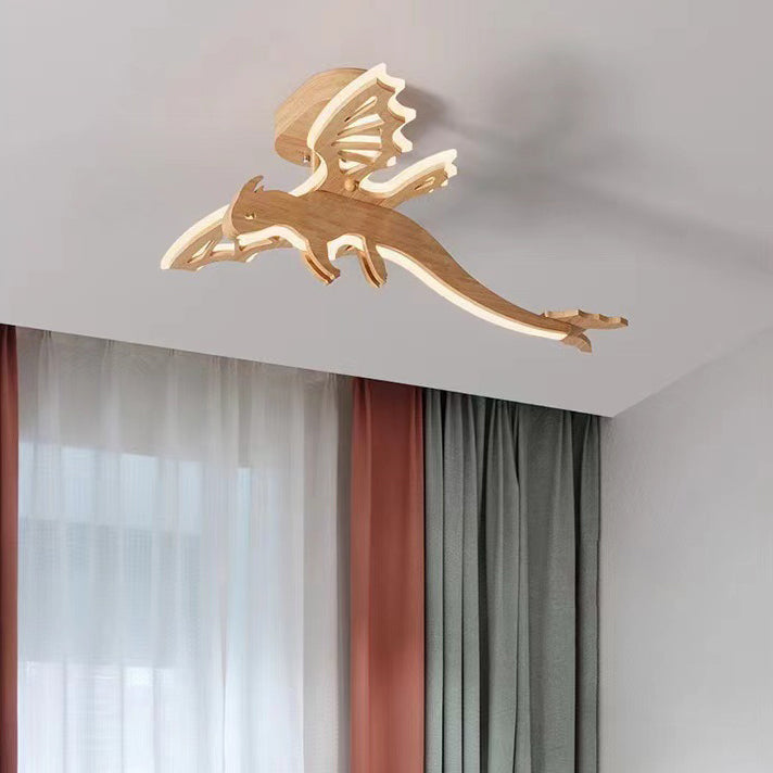 Lumendat Contemporary Creative Kids Dinosaur Solid Wood Iron Acrylic LED Semi-Flush Mount Ceiling Light For Bedroom Lumendat