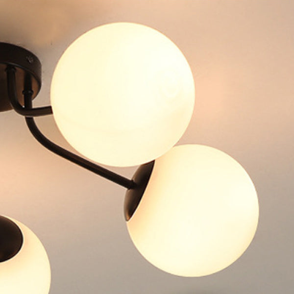 Modern Minimalist Curved Pole Globe Iron Glass 3/5 Light Semi-flush Mount Ceiling Light for Living Room