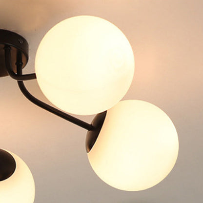 Modern Minimalist Curved Pole Globe Iron Glass 3/5 Light Semi-flush Mount Ceiling Light for Living Room