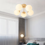 Modern Minimalist Curved Pole Globe Iron Glass 3/5 Light Semi-flush Mount Ceiling Light for Living Room BulbSquare
