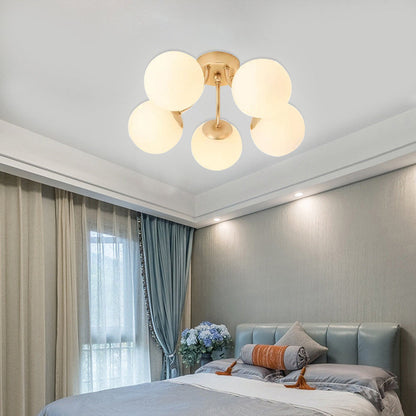 Modern Minimalist Curved Pole Globe Iron Glass 3/5 Light Semi-flush Mount Ceiling Light for Living Room