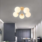 Modern Minimalist Curved Pole Globe Iron Glass 3/5 Light Semi-flush Mount Ceiling Light for Living Room BulbSquare