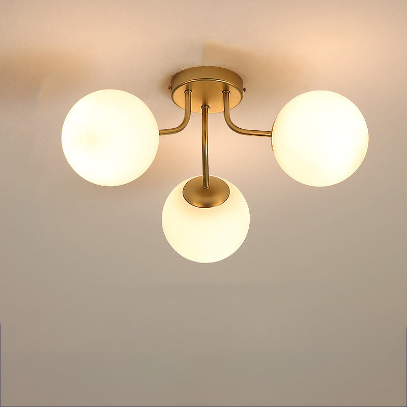 Modern Minimalist Curved Pole Globe Iron Glass 3/5 Light Semi-flush Mount Ceiling Light for Living Room