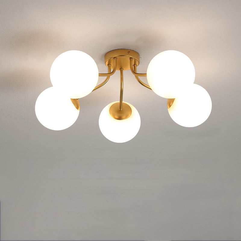 Modern Minimalist Curved Pole Globe Iron Glass 3/5 Light Semi-flush Mount Ceiling Light for Living Room