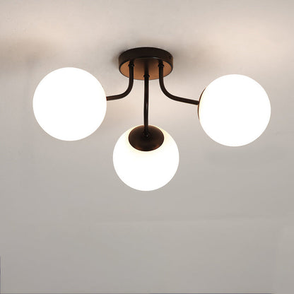 Modern Minimalist Curved Pole Globe Iron Glass 3/5 Light Semi-flush Mount Ceiling Light for Living Room