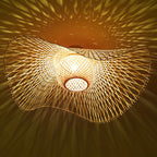 Traditional Chinese Round Straw Hat Shape Bamboo 1-light Semi-flush Mount Ceiling Light for Living Room