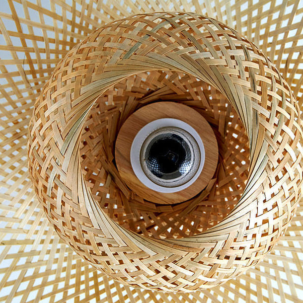 Traditional Chinese Round Straw Hat Shape Bamboo 1-light Semi-flush Mount Ceiling Light for Living Room