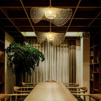 Traditional Chinese Round Straw Hat Shape Bamboo 1-light Semi-flush Mount Ceiling Light for Living Room