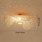 Traditional Chinese Round Straw Hat Shape Bamboo 1-light Semi-flush Mount Ceiling Light for Living Room