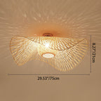 Traditional Chinese Round Straw Hat Shape Bamboo 1-light Semi-flush Mount Ceiling Light for Living Room