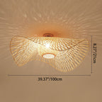Traditional Chinese Round Straw Hat Shape Bamboo 1-light Semi-flush Mount Ceiling Light for Living Room