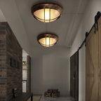 Contemporary Industrial Round Octagonal Iron Frame Glass Shade 1-light Flush Mount Ceiling Light for Living Room