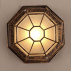 Contemporary Industrial Round Octagonal Iron Frame Glass Shade 1-light Flush Mount Ceiling Light for Living Room